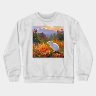 White Rat in a Field of Poppies at Sunset Crewneck Sweatshirt